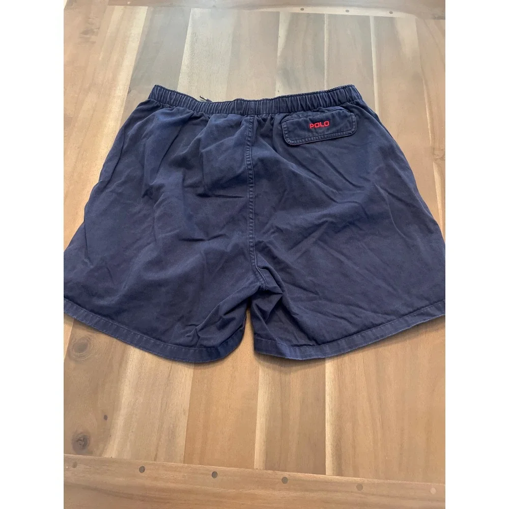 Vintage 90's Polo Ralph Lauren‎ Navy Blue Cotton Elastic Waist Drawstring Shorts